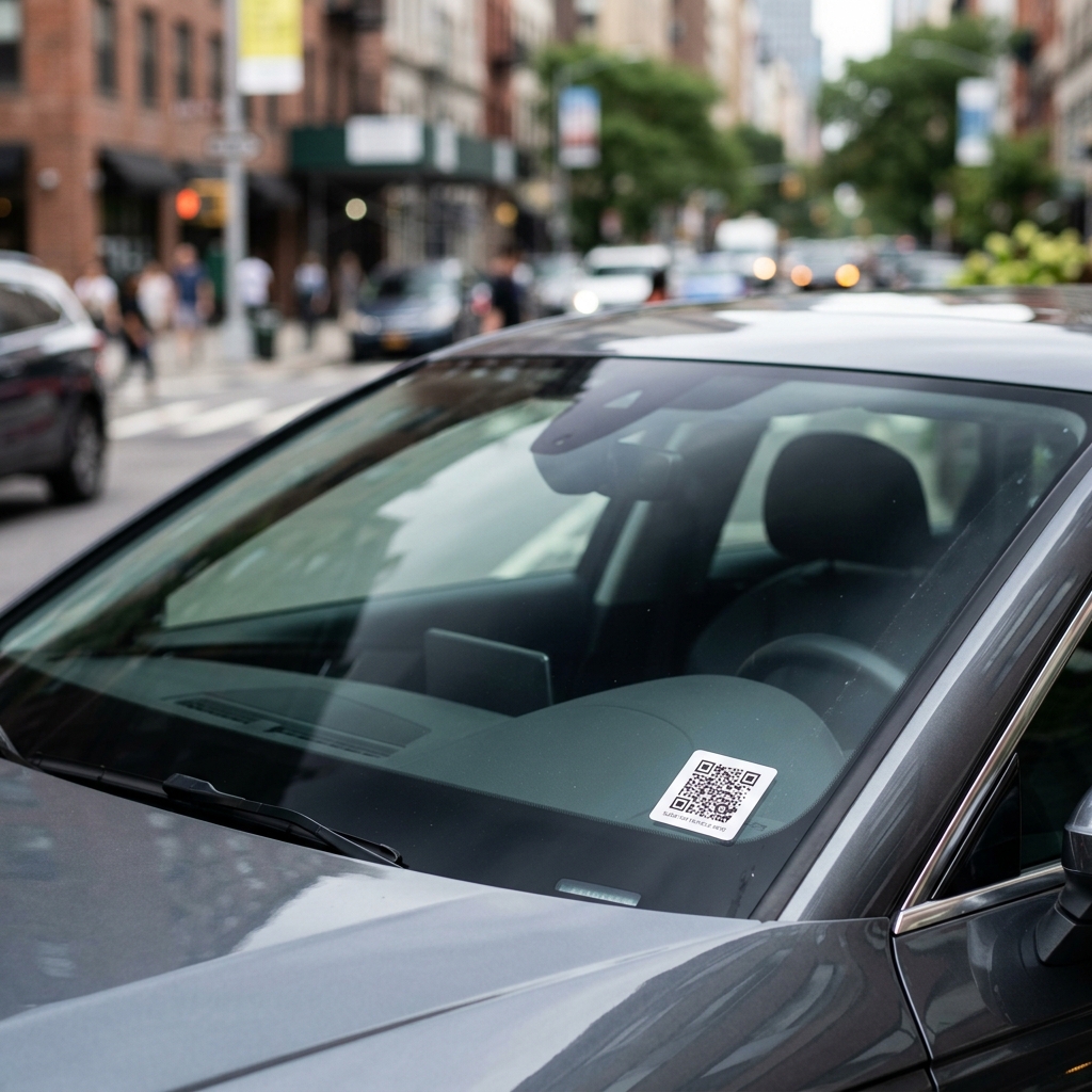 Windshield with QR sticker